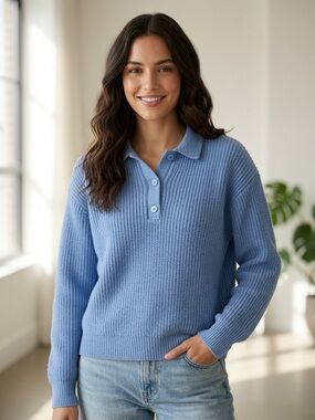 J.Crew Ribbed Knit Polo Sweater Blue XL